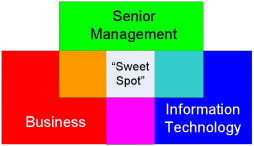 illustrated below, where business, senior management and information technology are working as equals, creating corporate business value as a team.